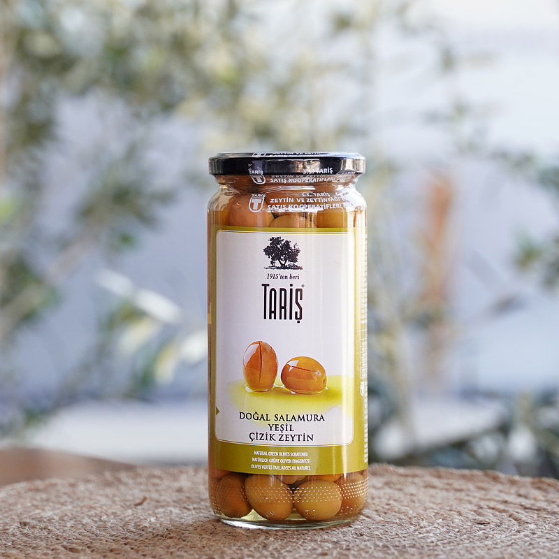 Doğal Salamura Yeşil Çizik Zeytin – 485gr – TARİŞ MİLAS ONLİNE